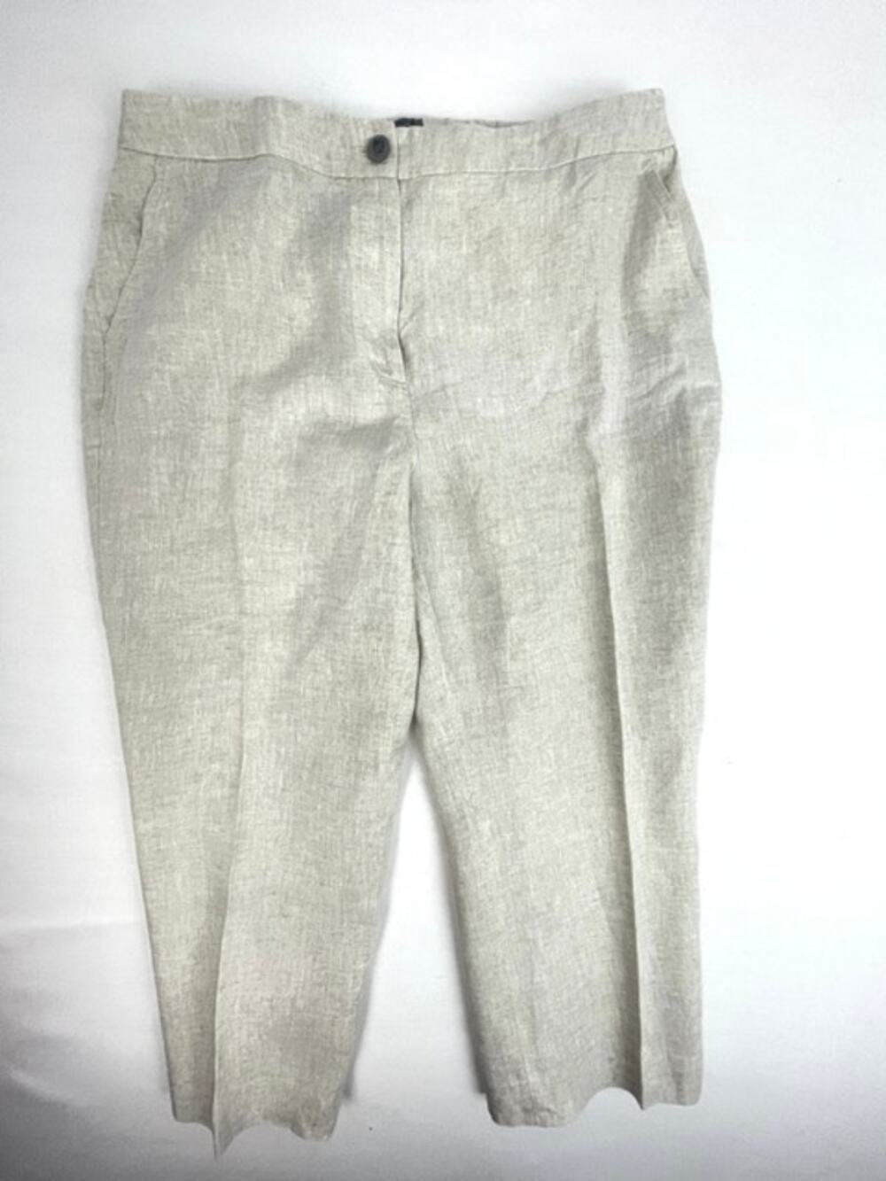Talbots 100% Linen Crop Pants Women's 12P Beige Pull-On Career Casual Crop